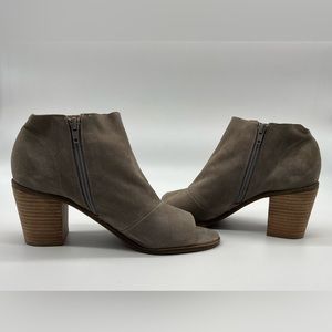 Lucky Brand Kasima Taupe Leather Suede Open Toe Ankle Boot Women’s Size 9.5